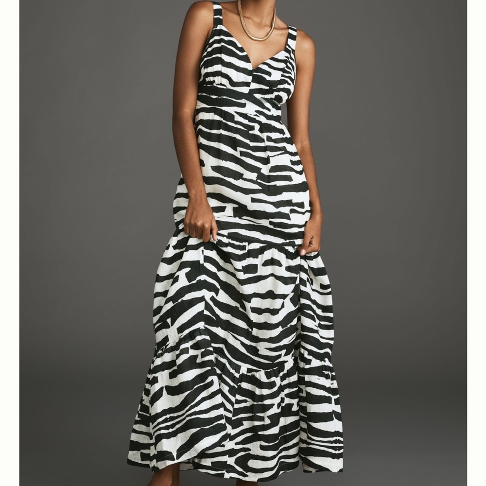Anthropologie L Hope For Flowers Modern Zebra Print Linen Maxi Dress NWT organic